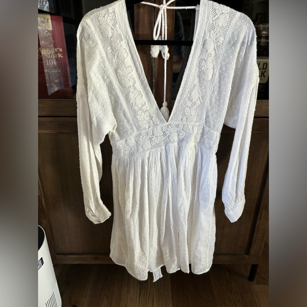 Women’s Free People White Lace & Swiss Dot Baby Doll Dress